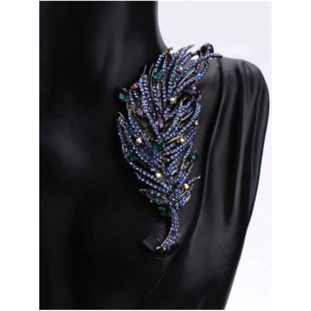 old money‎ glam large rhinestone shoulder pin brooch 4in - Picture 7 of 13